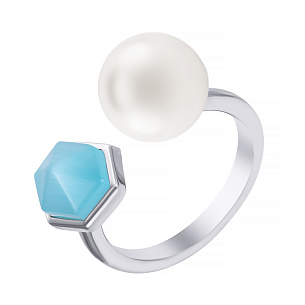 Кольцо из серебра с стеклом и жемчугом