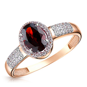 Кольцо из красного золота с гранатом и фианитом