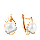 Серьги из красного золота с жемчугом, фианитом