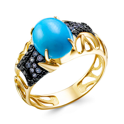 Кольцо из желтого золота с бриллиантами, бирюзой