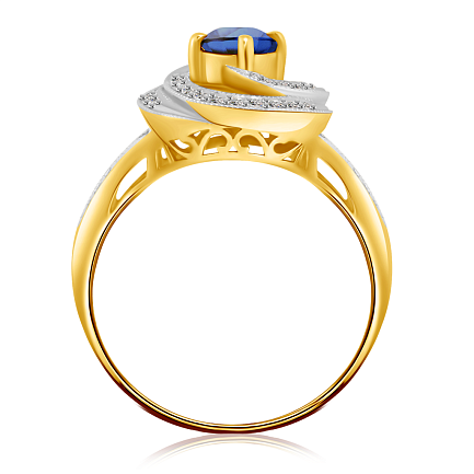 Кольцо из желтого золота с бриллиантами, сапфиром