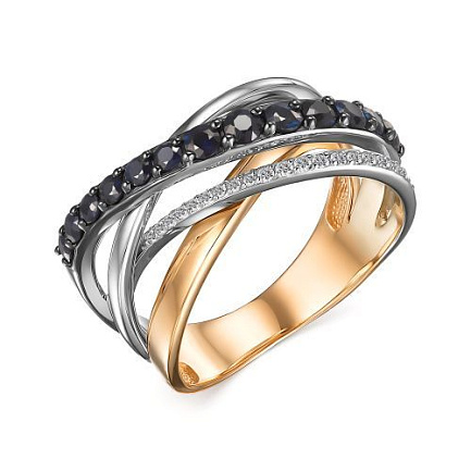 Кольцо из красного золота с бриллиантами, сапфирами