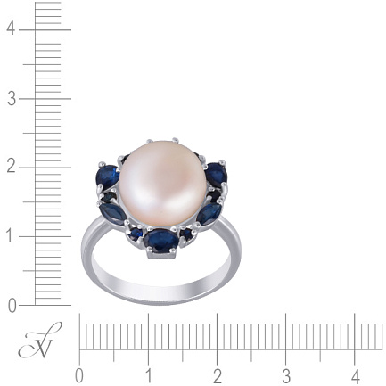 Кольцо из серебра с жемчугом, корундом