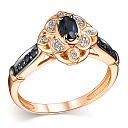 Кольцо из красного золота с бриллиантами, сапфиром