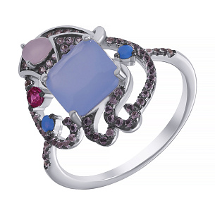 Кольцо из серебра с фианитом, стеклом