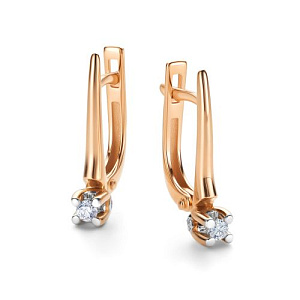 Серьги с английским замком из красного золота с бриллиантами