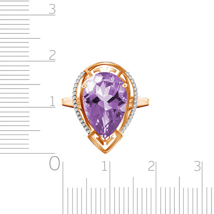 Кольцо из красного золота с аметистом, фианитом