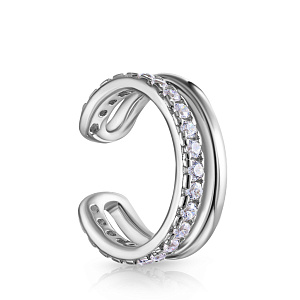 Серьга одиночная из серебра с фианитами