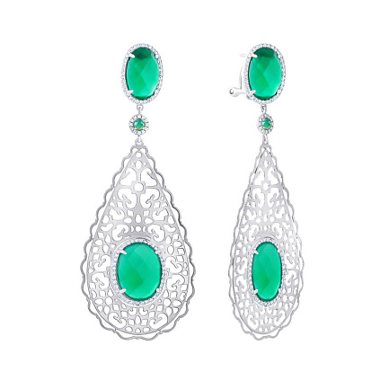 Серьги из серебра с агатом, фианитом