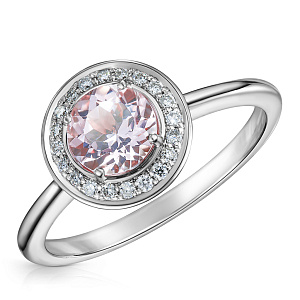 Кольцо из белого золота с бриллиантами, морганитом