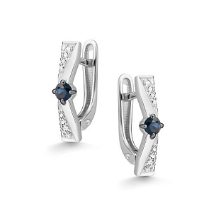 Серьги с английским замком из белого золота с сапфирами и бриллиантами