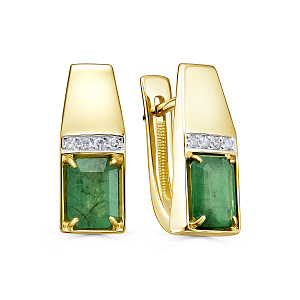 Серьги с английским замком из желтого золота с бриллиантами