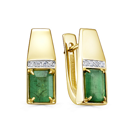 Серьги с английским замком из желтого золота с бриллиантами