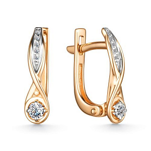 Серьги с английским замком из красного золота с бриллиантами