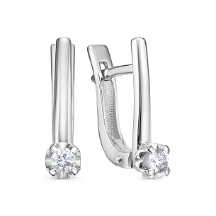 Серьги с английским замком из белого золота с бриллиантом