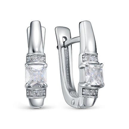 Серьги с английским замком из серебра с фианитами