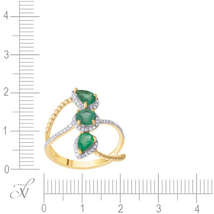 Кольцо из желтого золота с бриллиантами, изумрудами