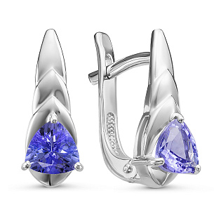 Серьги с английским замком из белого золота с танзанитами