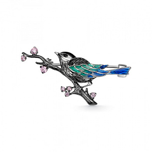 Брошь из серебра с фианитом и эмалью