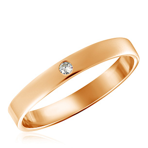 Кольцо обручальное из красного золота с бриллиантом