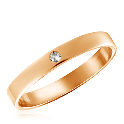 Кольцо обручальное из красного золота с бриллиантом
