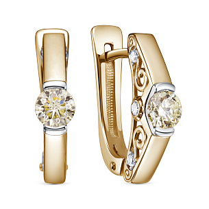 Серьги с английским замком из красного золота с бриллиантом