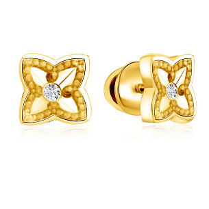 Серьги из желтого золота с бриллиантом