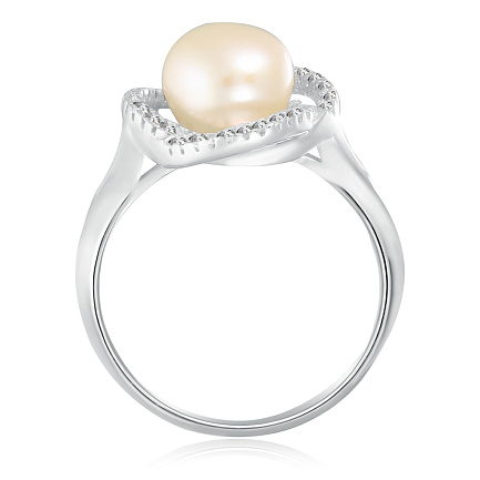 Кольцо из серебра с жемчугом, фианитом