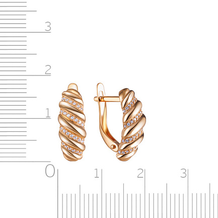 Серьги с английским замком из красного золота с фианитом