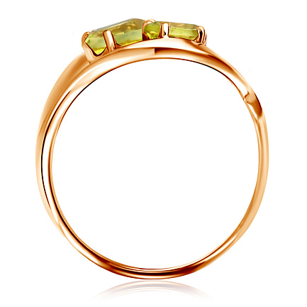 Кольцо из красного золота с фианитами, хризолитом