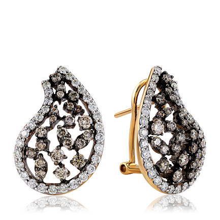 Серьги с французским замком из желтого золота с бриллиантами