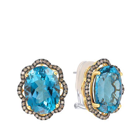 Серьги из желтого золота с бриллиантами, топазами