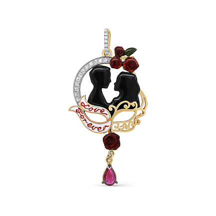 Подвеска из желтого золота с бриллиантами, рубином