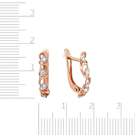 Серьги с английским замком из красного золота с фианитом