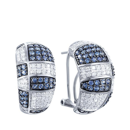 Серьги из белого золота с бриллиантами, сапфирами
