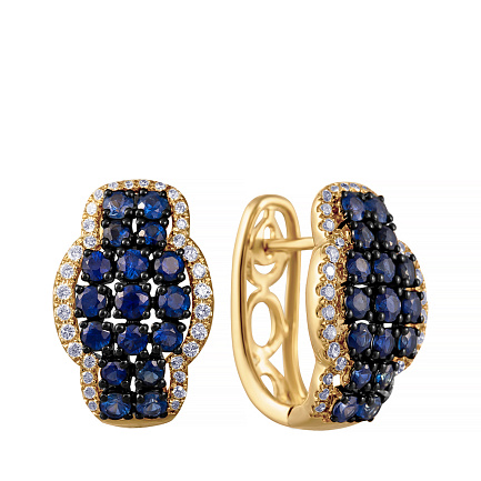 Серьги из желтого золота с бриллиантами, сапфирами