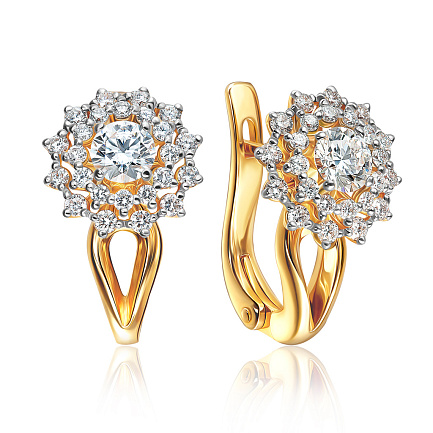 Серьги с английским замком из желтого золота с бриллиантами