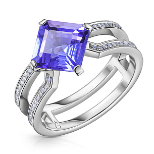 Кольцо из белого золота с танзанитом