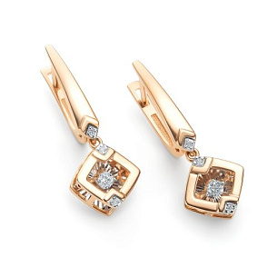 Серьги с английским замком из красного золота с бриллиантом