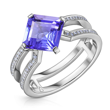 Кольцо из белого золота с бриллиантами, танзанитом