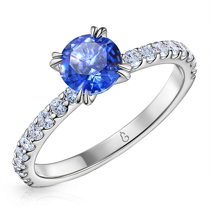 Кольцо из белого золота с бриллиантами, сапфиром