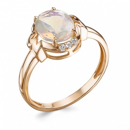 Кольцо из красного золота с бриллиантами, опалом