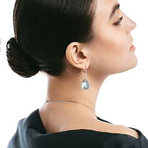 Серьги с английским замком из белого золота с бриллиантами и топазом