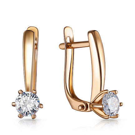 Серьги с английским замком из красного золота с фианитом