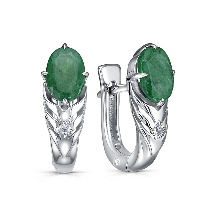 Серьги с английским замком из серебра с изумрудами