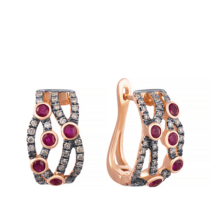 Серьги с английским замком из красного золота с бриллиантами