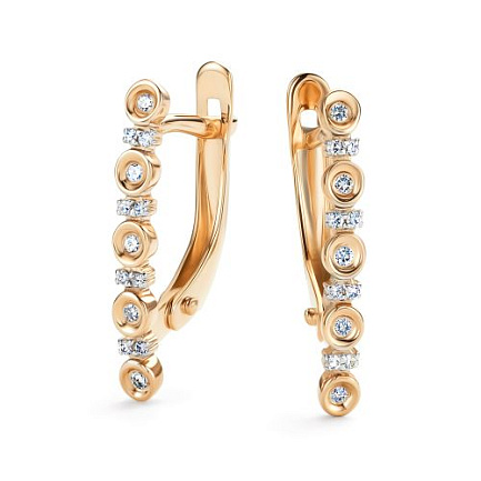 Серьги с английским замком из красного золота с бриллиантами