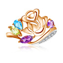 Кольцо из красного золота с аметистом, топазом