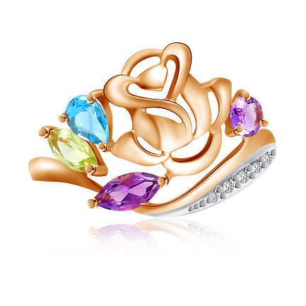 Кольцо из красного золота с аметистом, топазом