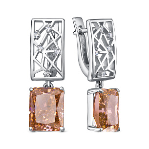 Серьги с английским замком из серебра с фианитом